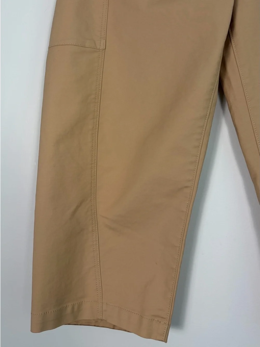 Anthropologie Maeve High Rise Curved Cropped Barrel Leg Chino Pants in Khaki - Picture 3 of 11